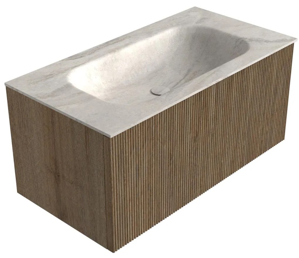 Mondiaz Kurve-dlux 90cm badmeubel dusk met 1 lade en wastafel big small midden zonder kraangat ostra