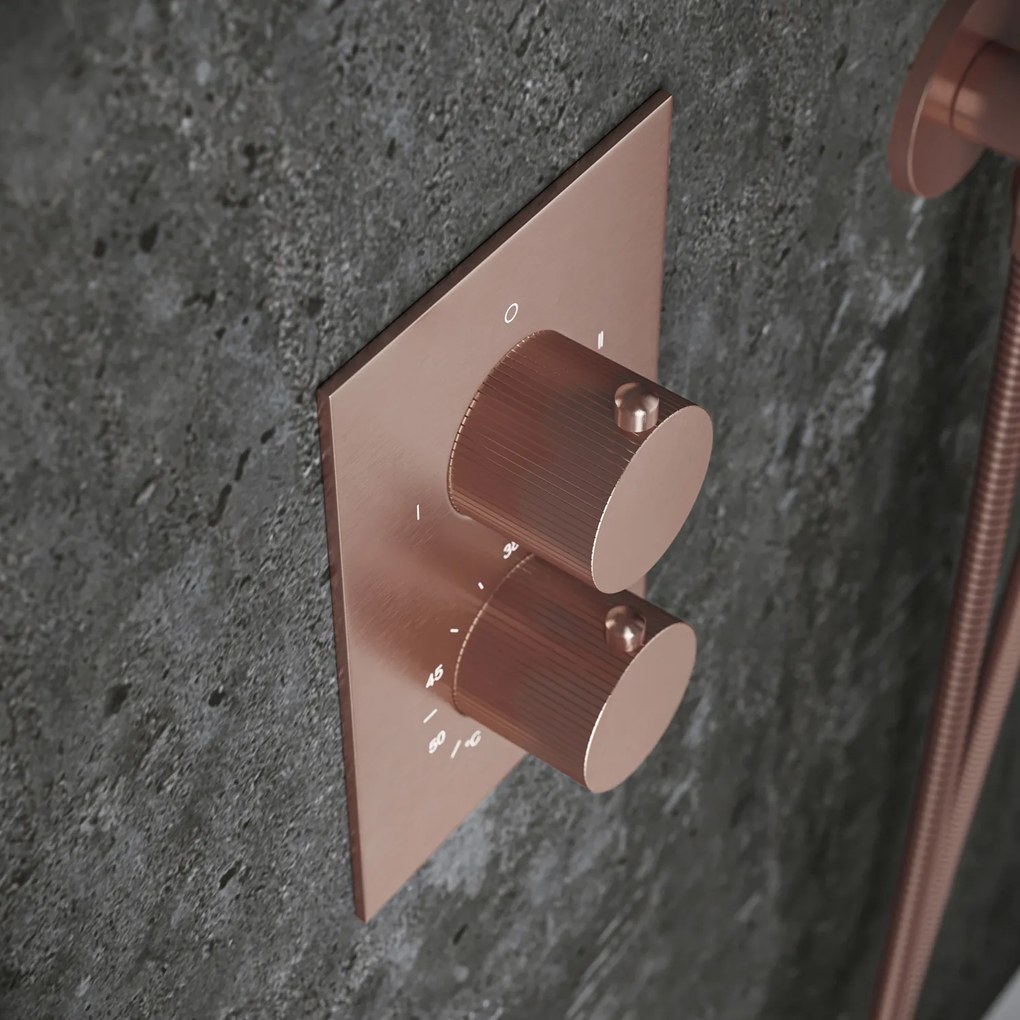 Saniclear Copper Stripes Pro inbouw regendouche met 20cm hoofddouche, muurarm en glijstang geborsteld koper