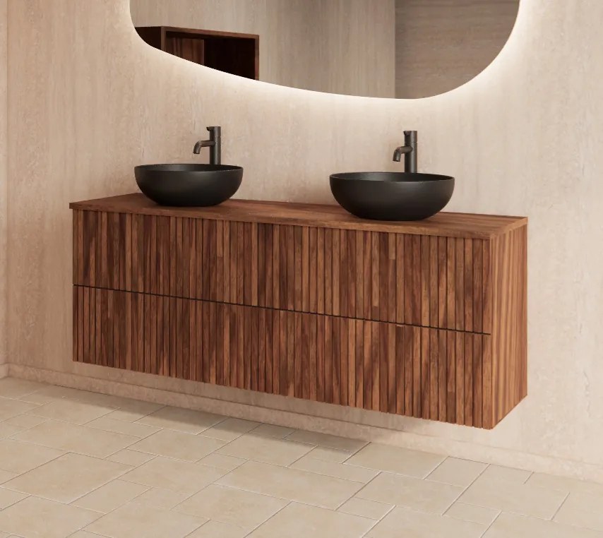 Gliss Design Hybris badkamermeubel met ribbelfront 140cm walnut