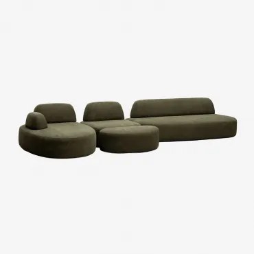 Modulaire Linker Chaise Longue Bank Van 3 Delen Met Hoekmodule En Gestoffeerde Poef Giorgia Stof Leger Groen - Sklum