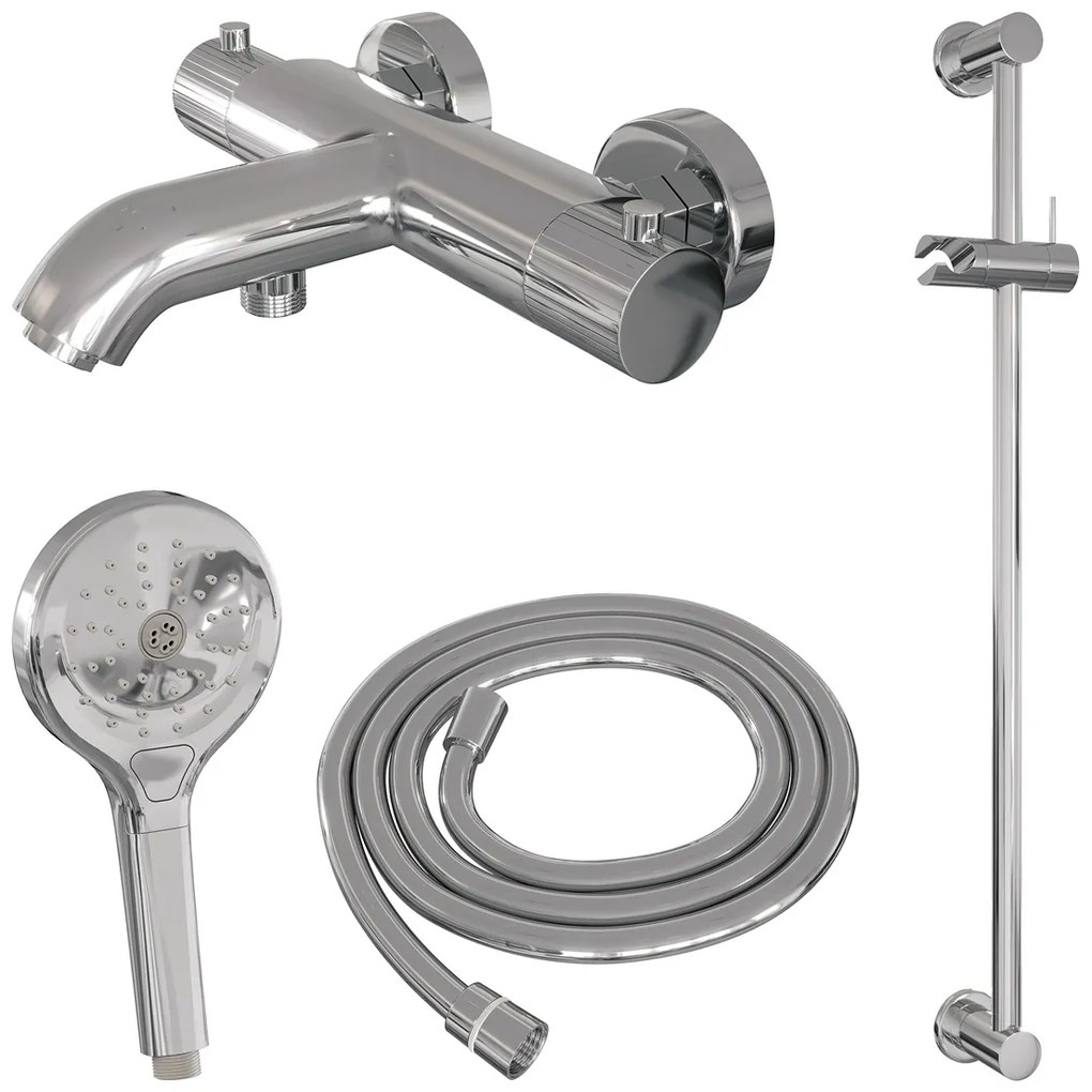 Brauer Stripe thermostatische badkraan met glijstang en 3 standen handdouche chroom
