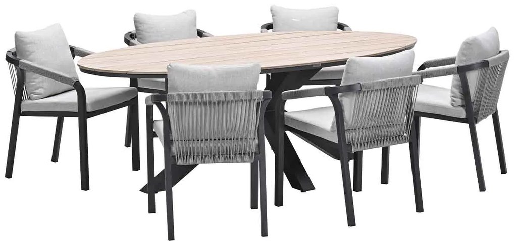 Garden Impressions Tarera tuinset 7-delig taupe - Tulli tuintafel 220x115xH75 cm - light teak vironwood
