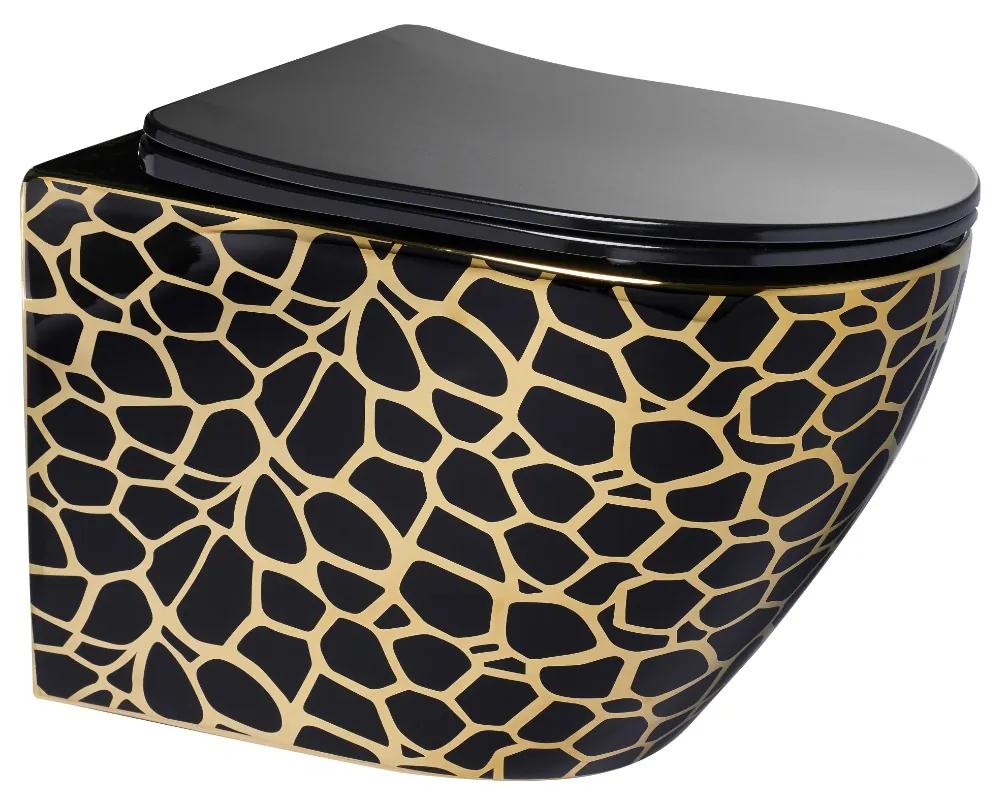 Sanigoods Leopard toiletpot randloos met zitting zwart/goud