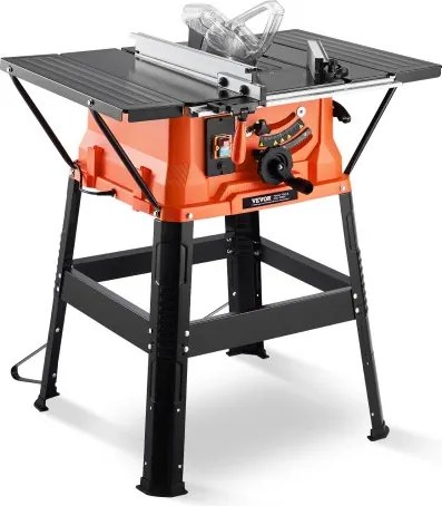 VEVOR 254 mm tafelzaag met onderstel, 1800 W bouwcirkelzaag, max. zaagcapaciteit 200 mm, zaagsnelheid 4800 tpm, met 24-tands zaagblad, verstekzaag voor houtbewerking en meubelmakerij