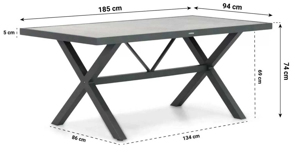 Tuinset 4 personen 185 cm Aluminium/textileen Grijs Lifestyle Garden Furniture Rome/Crossley