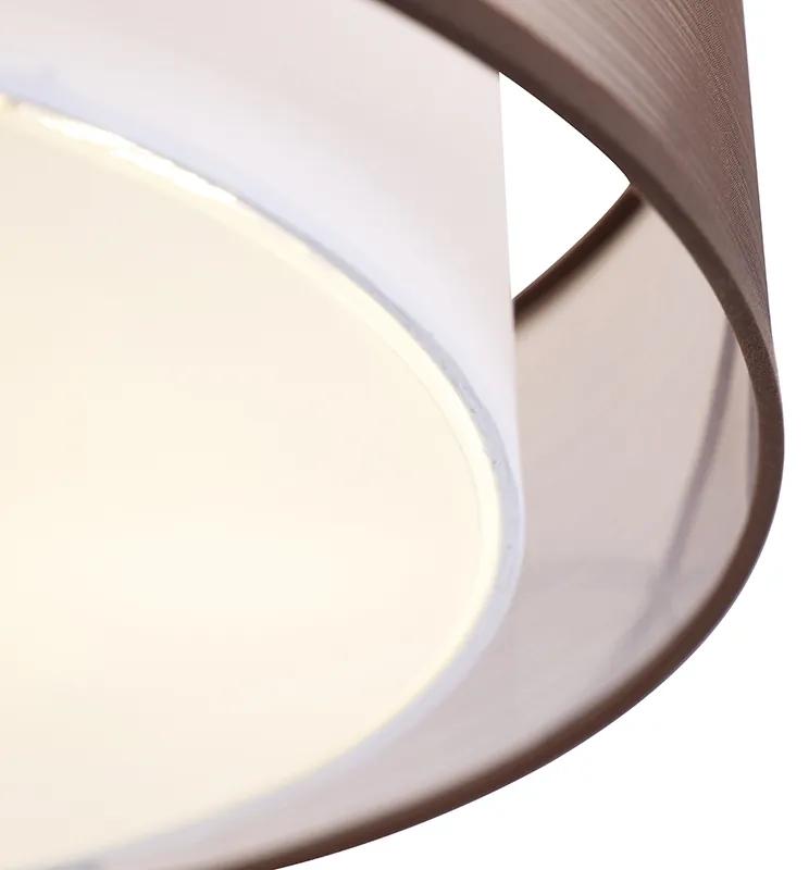 Stoffen Moderne plafondlamp bruin met wit 50 cm 3-lichts - Drum Duo Modern E27 cilinder / rond Binnenverlichting Lamp