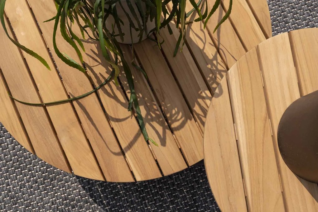 4 Seasons Outdoor Verdi loungetafel latte met rond teak blad Ø 73 cm SALE Loungetafel   beige weerbestendig