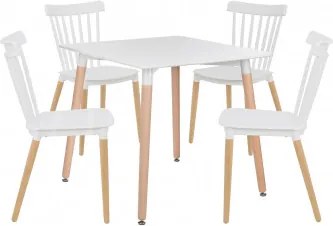 Set Van Een Vierkante Tafel 80x80 Cm En 4 Stoelen Van Beukenhout En Polypropyleen Royal Wit - Sklum
