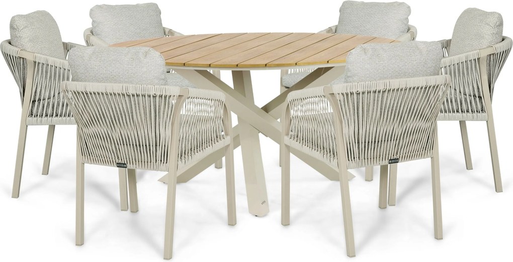 Tuinset Ronde Tuintafel 6 personen 150 cm Rope Taupe Lifestyle Garden Furniture Biagio/Ancona