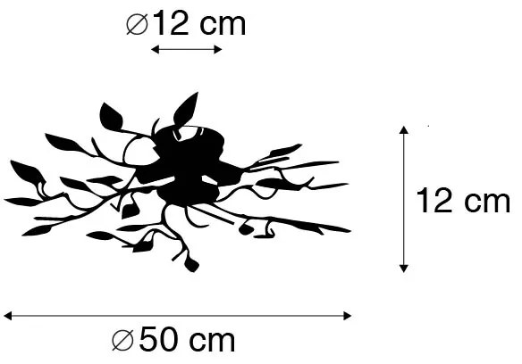 Vintage plafondlamp zwart met goud 50 cm 3-lichts - Foglie