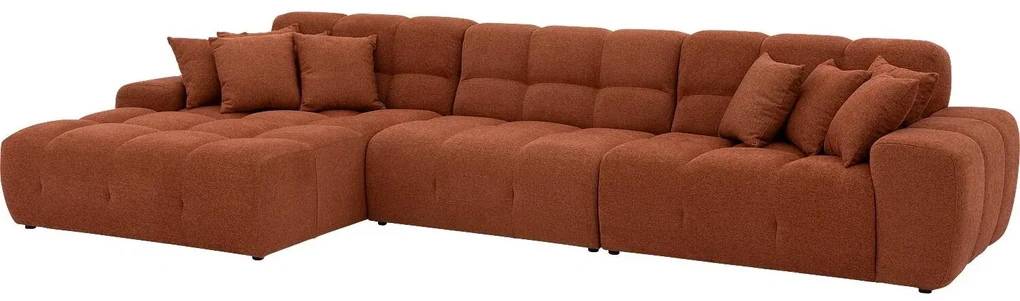 Goossens Excellent Bank Kubus - 40 X 40 Cm Stiksel oranje, stof, 1,5-zits, modern design met chaise longue links