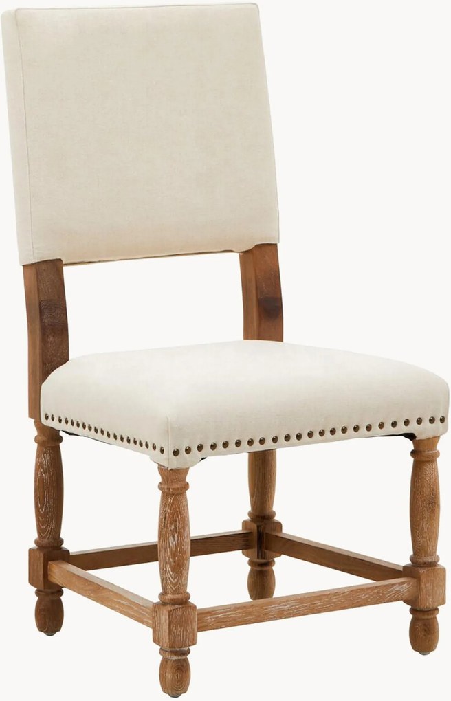 Linnen eetkamerstoel Lyon met eikenhout wit gewassen