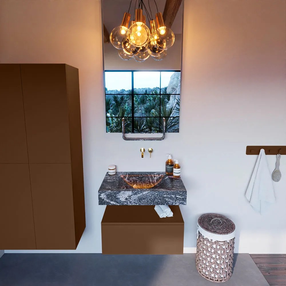Mondiaz Alan DLux badmeubel 70cm rust 1 lade met wastafel lava midden zonder kraangat
