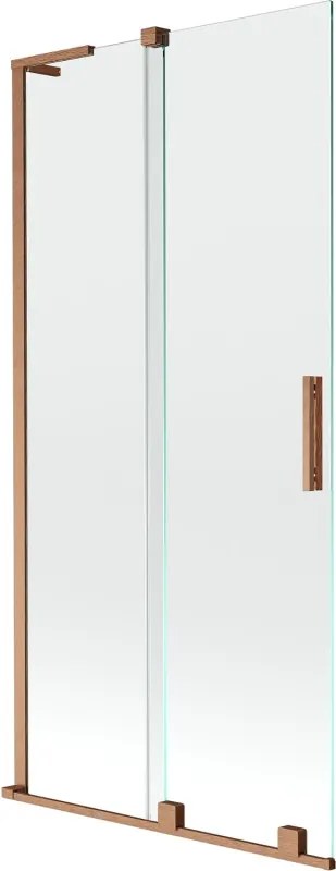 Mexen Velar L badwand scherm 2-delig schuifbaar 90 x 150 cm, transparant, geborsteld koper - 896-090-003-01-65