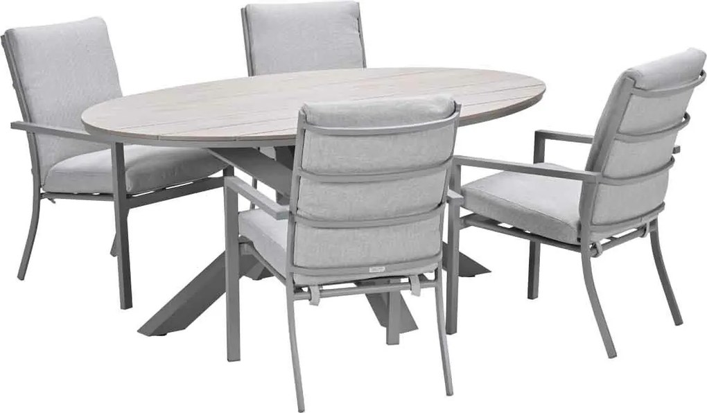 Garden Impressions Senja tuinset 5-delig valley sand - Tulli tuintafel 180x115 cm - light teak vironwood