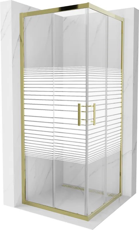 Mexen Rio vierkante douchecabine 80 x 80 cm, witte strepen, goud - 860-080-080-50-20