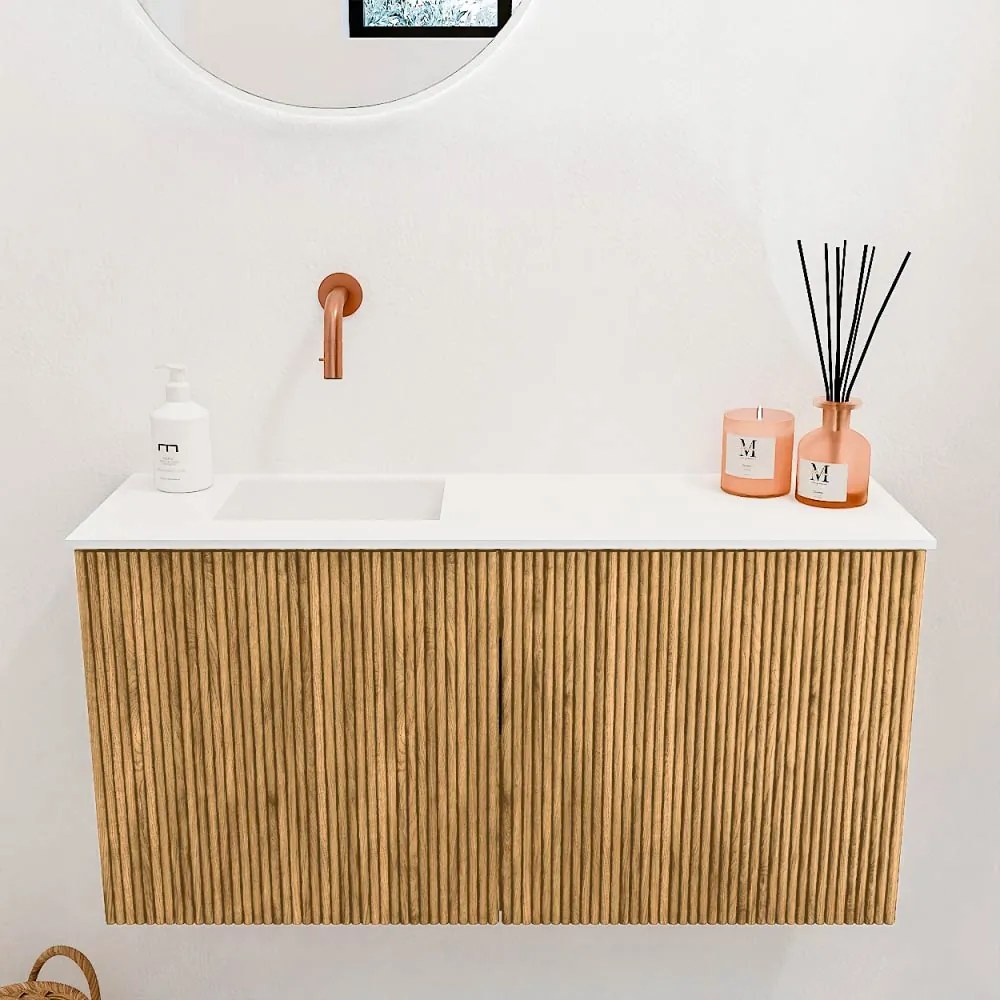 Mondiaz Joya 80cm toiletmeubel oak met wastafel faye links zonder kraangat talc