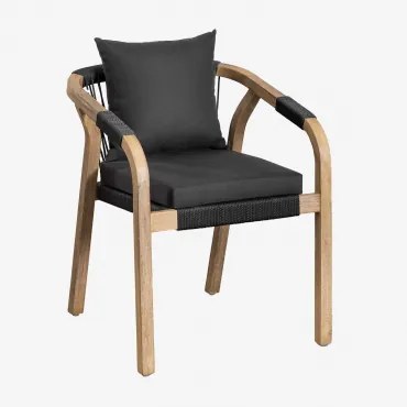 Dubai Eettafelstoel Met Armleuningen Van Acaciahout Rustiek Acaciabruin & Stof Grijs – Grafiet - Sklum