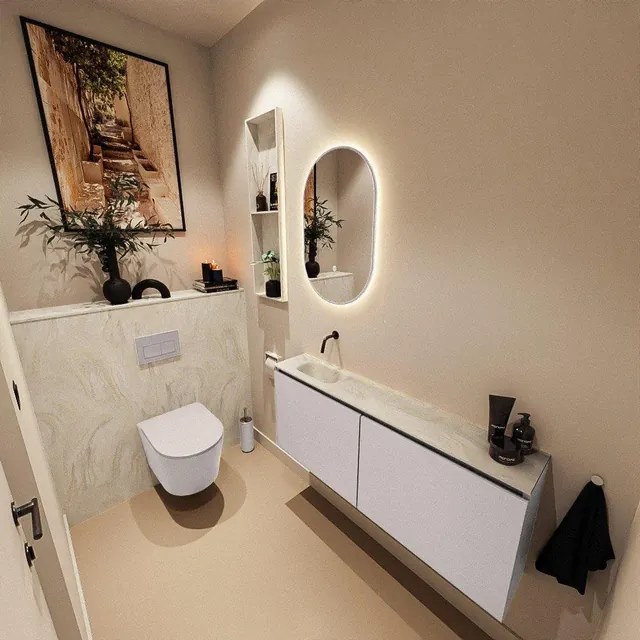 MONDIAZ TURE-DLUX 120cm toiletmeubel Cale. EDEN wastafel Ostra positie links. Zonder kraangat. TUREDX120CALL0OST