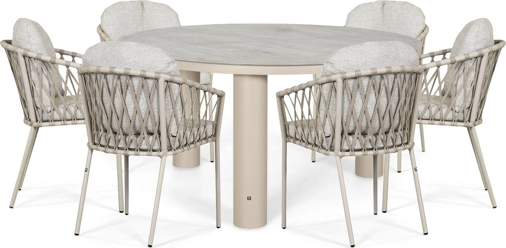 Tuinset Ronde Tuintafel 6 personen 150 cm Rope Zand/Beige Lifestyle Garden Furniture Morano/Arancia