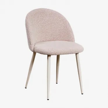 Kana Gestoffeerde Eetkamerstoel En Staal Beige – Crème & Bouclé Roze & Bouclé - Sklum