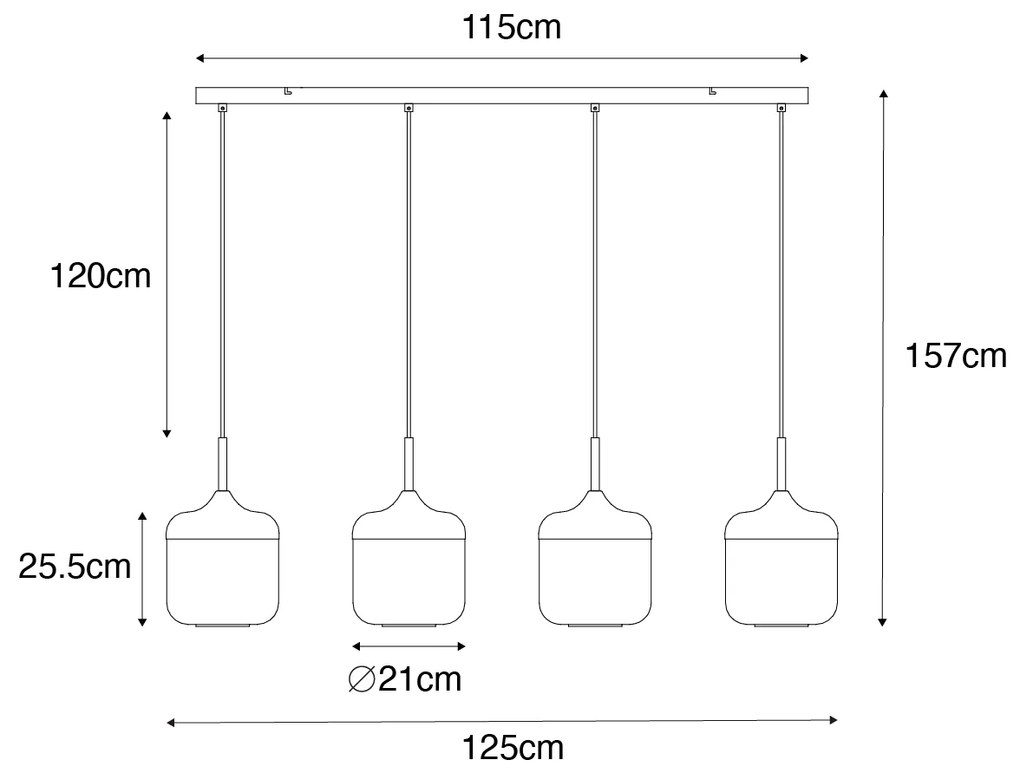 Eettafel / Eetkamer Design hanglamp zwart met goud en smoke glas 4-lichts - Kyan Design E27 Binnenverlichting Lamp