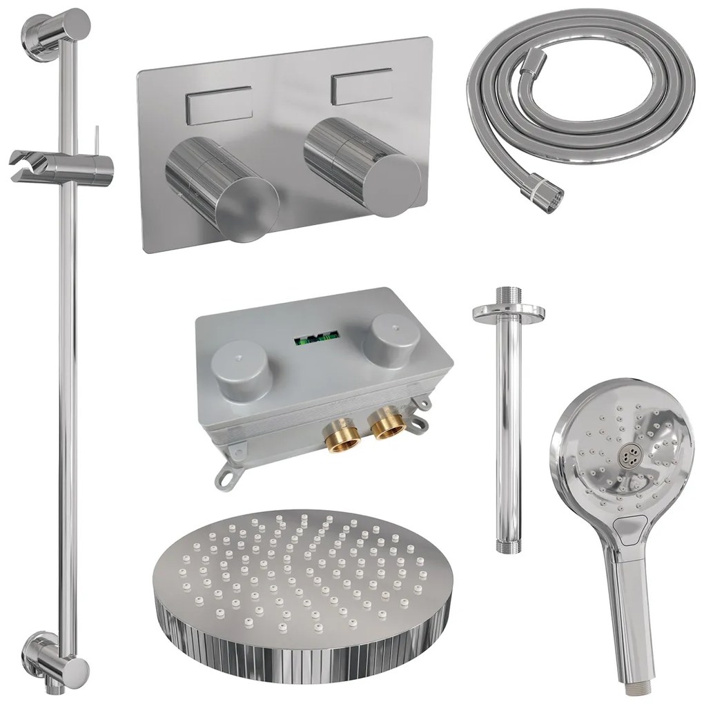 Brauer Stripe inbouw regendouche met 25cm hoofddouche, plafondarm, 3 standen handdouche en glijstang set 36 chroom