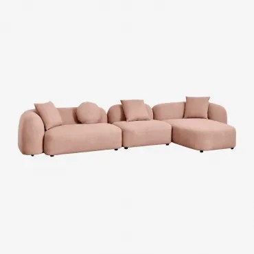 Modulaire Bank Met Chaise Longue Rechts, 3-delig In Chenille Coco Stof Chenille Roze – Kwarts - Sklum