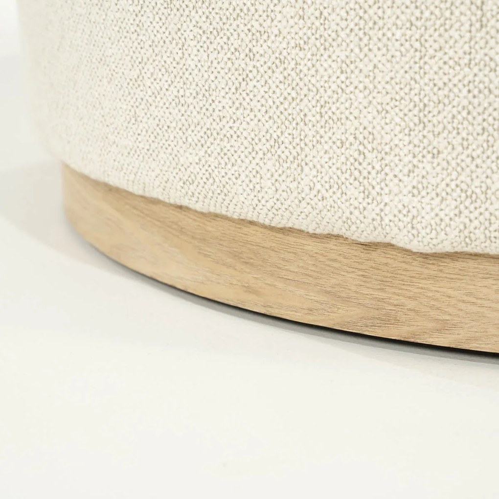 Eleonora Avah Ronde Hocker Beige Met Eiken Rand