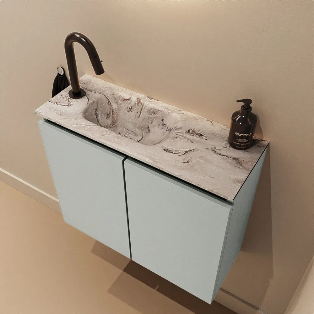 Mondiaz Ture DLux toiletmeubel 60cm greey met wastafel glace links met kraangat