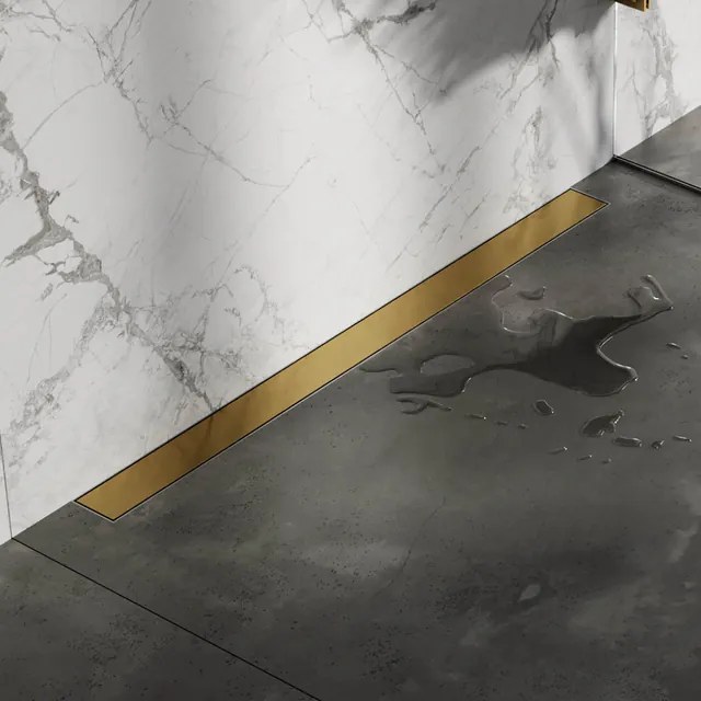 Brauer Douchegoot - 90x7.5cm - muurflens - tegelinlegrooster omkeerbaar - RVS - geborsteld goud DR-MRFW90GG
