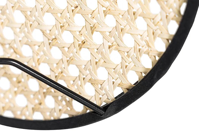 Landelijke tafellamp zwart met rotan 25 cm - KataOosters, Landelijk E27 rond Binnenverlichting Lamp