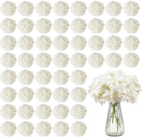 VEVOR Kunstbloemen, 65 stuks witte kunstzijden hortensia's, witte kunstbloemen met stelen voor doe-het-zelf bruidsboeketten, tafeldecoraties voor thuis, tafeldecoraties voor feesten