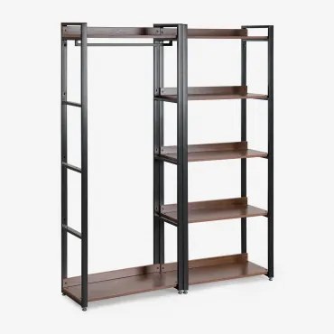 Open Modulaire Kast Van 2 Stuks Met Kledingrek En Plank In Staal En Hout Ariaster Zwart - Sklum