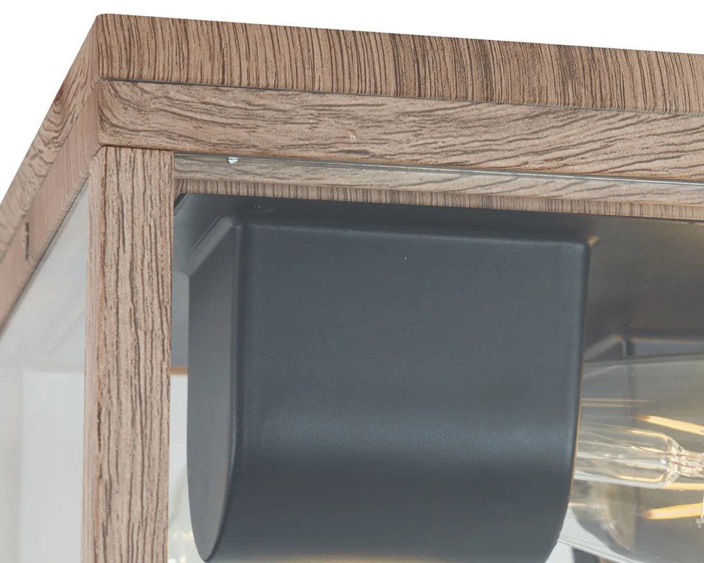 Buitenlamp Industriële plafondlamp hout print IP44 2-lichts - Charlois Industriele / Industrie / Industrial E27 IP44 Buitenverlichting vierkant