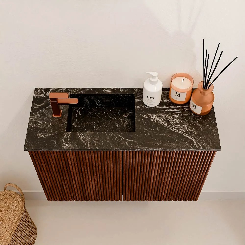 Mondiaz Joya DLux 60cm toiletmeubel ruby met wastafel faye links 1 kraangat lava