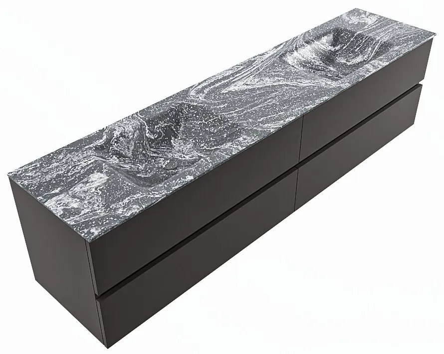 Mondiaz Vica DLux badmeubel 200cm dark grey 4 lades met wastafel lava dubbel 2 kraangaten