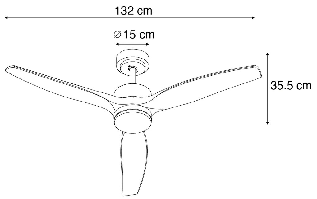 Smart plafondventilator wit met hout print 132cm incl. LED dimbaar met afstandsbediening - Joly