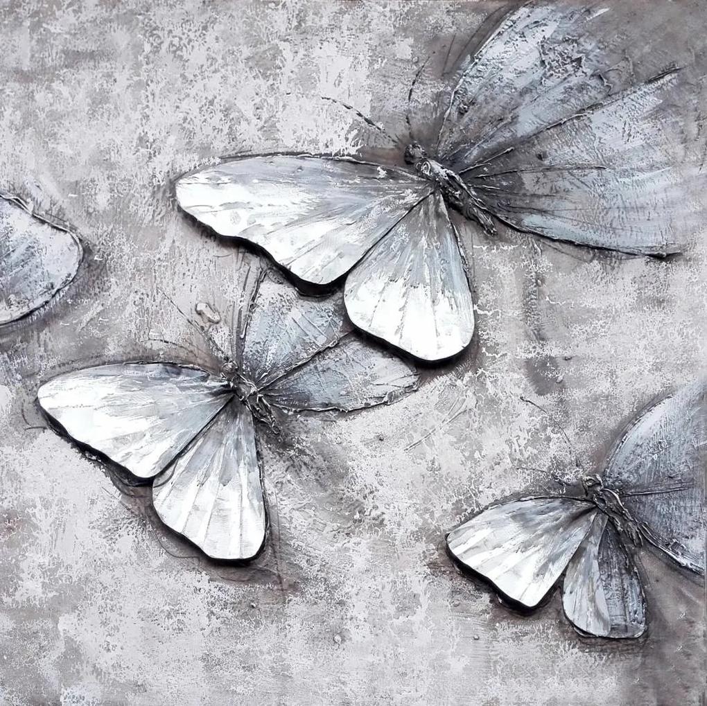 Schilderij -Handgeschilderd - Vlinders - zwart wit - 100x100cm