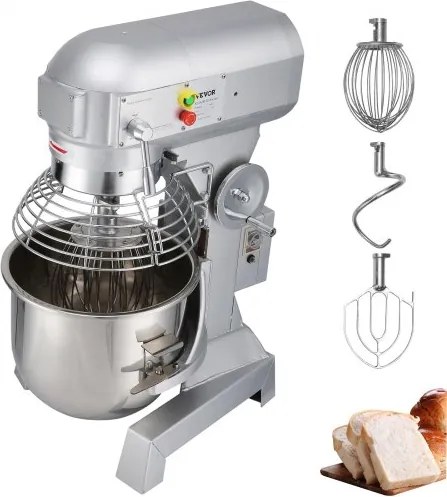VEVOR Deegkneedmachine Standmixer, 15 Qt Roestvrijstalen Deegmixer, 600 W, Verstelbaar (130/233/414 RPM), Inclusief Roestvrijstalen Kom, Deeghaak, Garde, Roergarde, Ideaal voor Bakkerijen, Restaurants