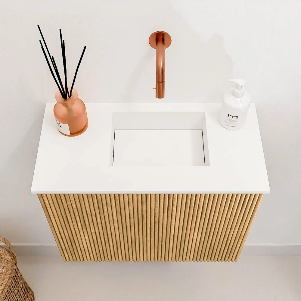 Mondiaz Joya 50cm toiletmeubel oak met wastafel faye rechts zonder kraangat talc