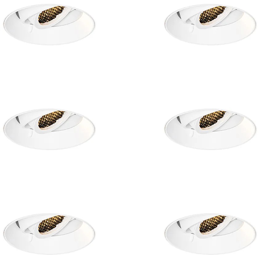 Set van 6 Moderne inbouwspot wit GU10 rond trimless - Oneon Honey
