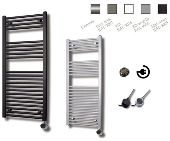 Sanicare electrische design radiator 111,8 x 60 cm wit met thermostaat zwart HRAEZ601118/W