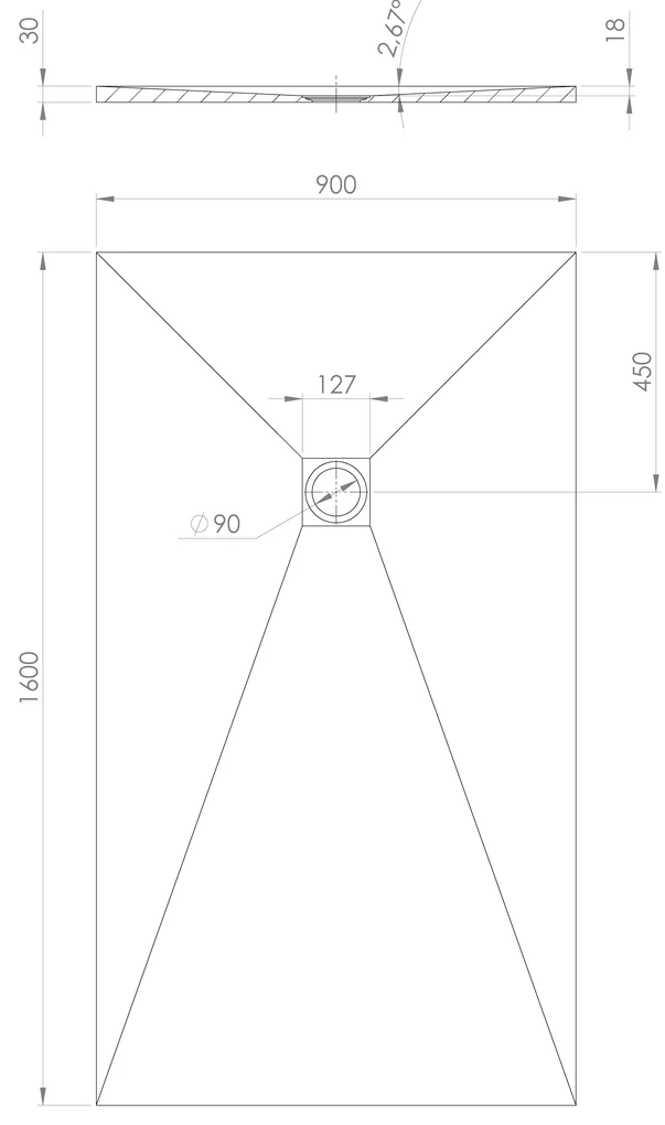 Polysan Treneca douchebak 160x90cm grijs mat