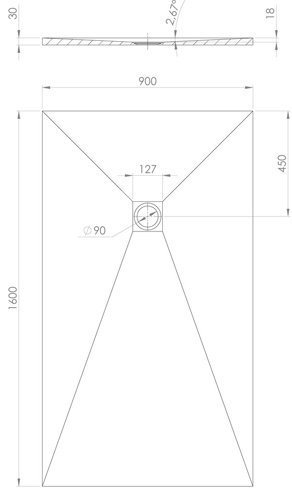 Polysan Treneca douchebak 160x90cm zwart mat