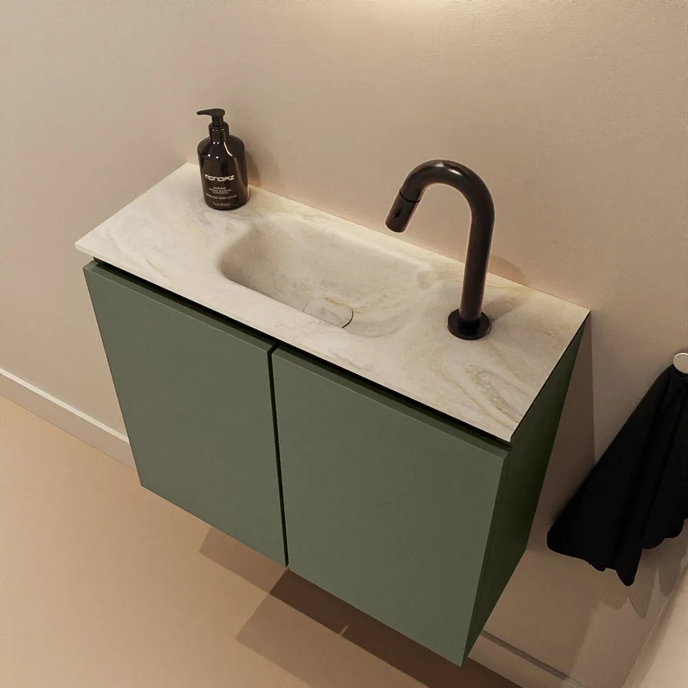 Mondiaz Ture DLux toiletmeubel 60cm army met wastafel ostra midden met kraangat