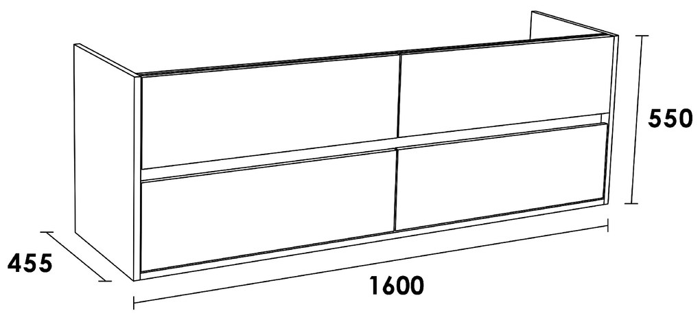 Sanituba NEXXT onderkast voor dubbele wasbak 160cm mat zwart