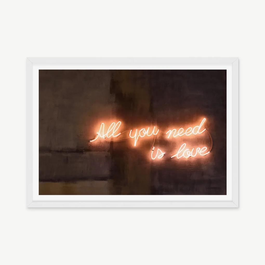 All You Need Is Love Neon Typography, ingelijste print, A2