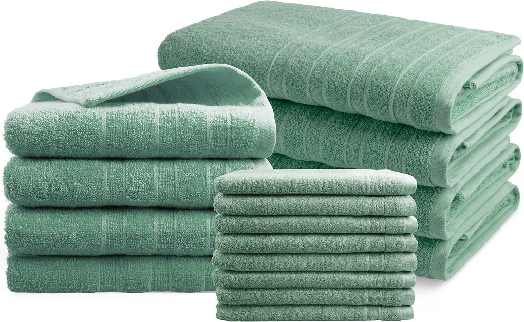 Handdoeken 16 delig set - Doublelife Recycled Cotton Collectie - stone green