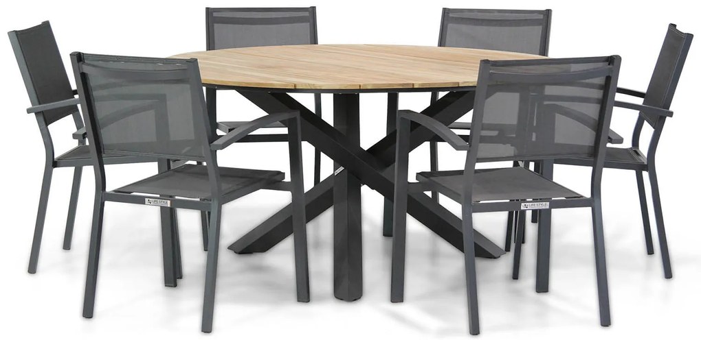 Tuinset Ronde Tuintafel 150 cm Aluminium/Textileen Grijs 6 personen Lifestyle Garden Furniture Amarilla/Fabriano
